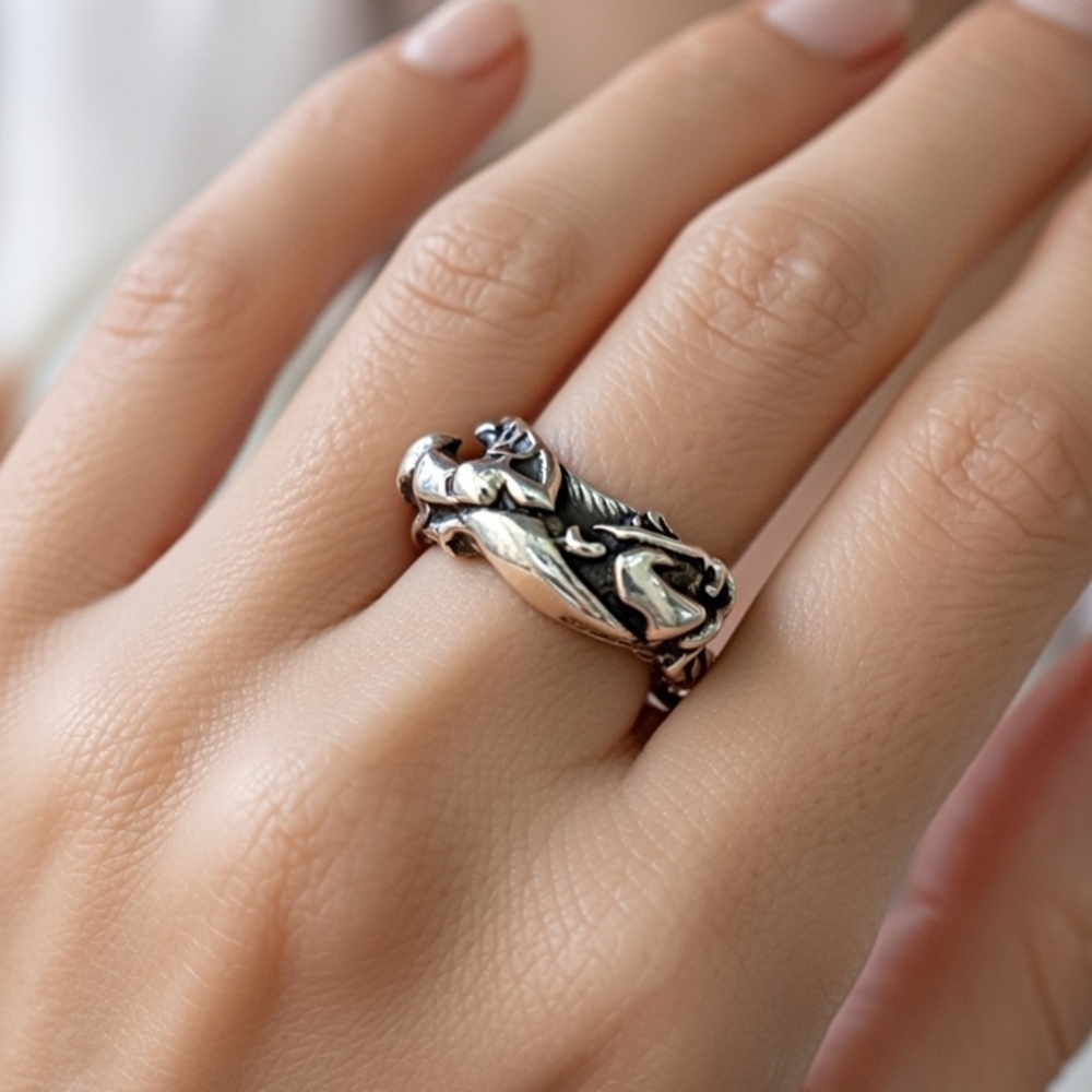 vintage Sterling Silver Animal Design Cat Panther Leapard Ring Size 7 Jewelry - Picture 6 of 9
